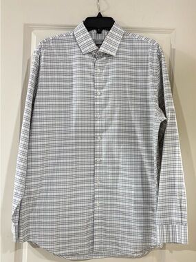 Kenneth Cole Gray and White Plaid Spread-Collar Dress Shirt